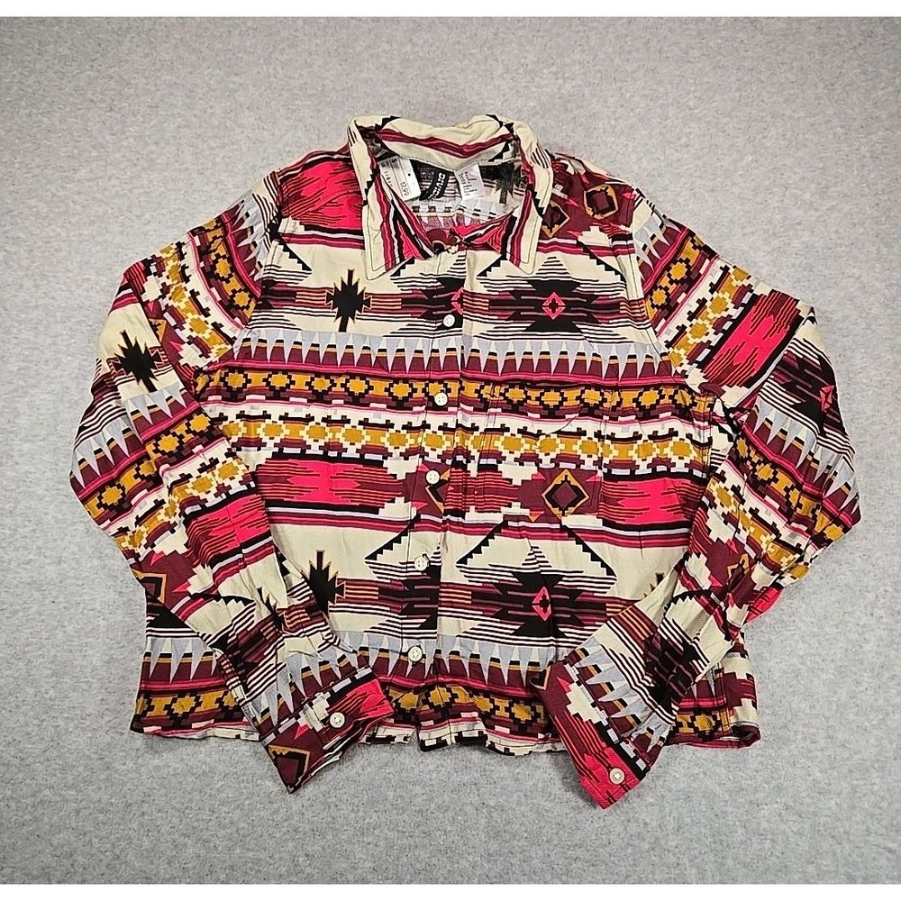 H&M Button Up Shirt Womens‎ Size 6 Aztec Style Long Sleeve Cropped Top NWT